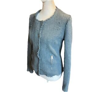 IRO Annette Stone Blue Distressed zip Jacket coat Size 38 (fits small)